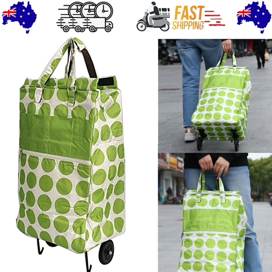 Shopping Trolley Cart Bag Foldable Wheels Carts Bags Market Luggage Basket green circle