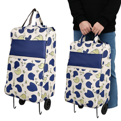 Shopping Trolley Cart Bag Foldable Wheels Carts Bags Market Luggage Basket blue leaves