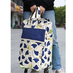 Shopping Trolley Cart Bag Foldable Wheels Carts Bags Market Luggage Basket blue leaves