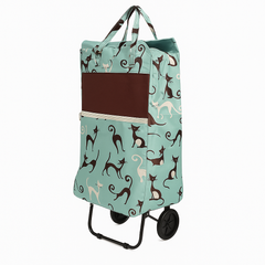 Shopping Trolley Cart Bag Foldable Wheels Carts Bags Market Luggage Basket sky blue cat