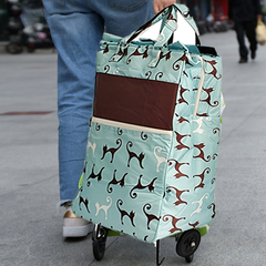 Shopping Trolley Cart Bag Foldable Wheels Carts Bags Market Luggage Basket sky blue cat