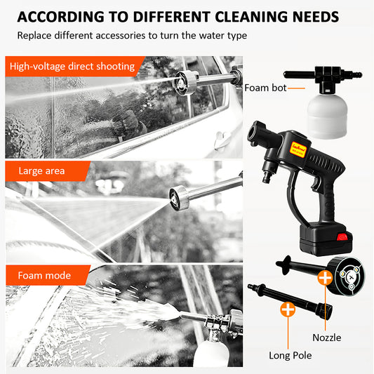 High Pressure Washer 3 in 1 Nozzle Portable Cordless Cleaner Battery Set 21V