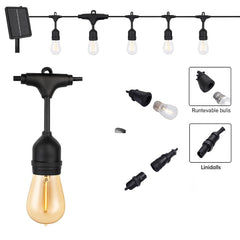 Solar Power 15LED 48FT Festoon String Lights Wedding Party Lights Waterproof
