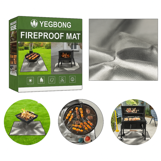 Yegbong Fireproof Mat, Outdoor Lawn Terrace Barbecue Fireproof Silver Rectangular Protective Mat