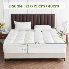 1500GSM Bamboo Mattress Topper Extra Thick 10CM Bed Topper Double: 137 x 191 + 40 cm