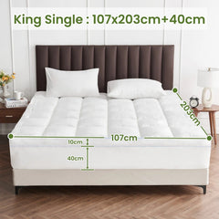 1500GSM Bamboo Mattress Topper Extra Thick 10CM Bed Topper King Single: 107 x 203 + 40 cm