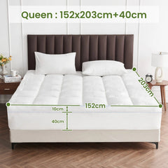 1500GSM Bamboo Mattress Topper Extra Thick 10CM Bed Topper Queen: 152 x 203 + 40 cm