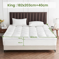 1500GSM Bamboo Mattress Topper Extra Thick 10CM Bed Topper King: 180 x 203 + 40 cm