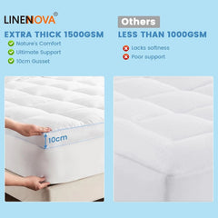 1500GSM Bamboo Mattress Topper Extra Thick 10CM Bed Topper super King: 203 x 203 + 40 cm