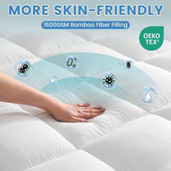 1500GSM Bamboo Mattress Topper Extra Thick 10CM Bed Topper super King: 203 x 203 + 40 cm