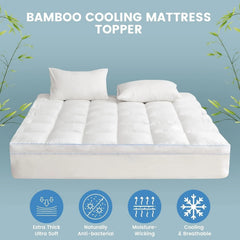1500GSM Bamboo Mattress Topper Extra Thick 10CM Bed Topper super King: 203 x 203 + 40 cm