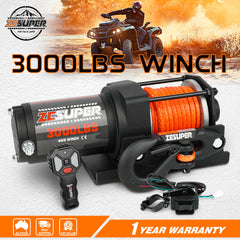 ZESUPER 12V Electric Winch 3000lbs Synthetic Rope Wireless Remote ATV UTV BOAT