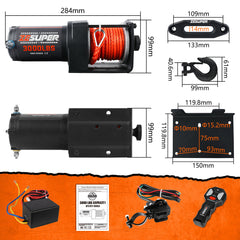 ZESUPER 12V Electric Winch 3000lbs Synthetic Rope Wireless Remote ATV UTV BOAT