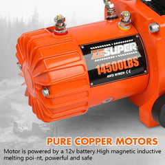 ZESUPER 12V Electric Winch 14500lbs Synthetic Rope Wireless Remote ATV UTV 4WD