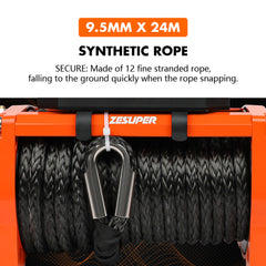ZESUPER 12V Electric Winch 14500lbs Synthetic Rope Wireless Remote ATV UTV 4WD