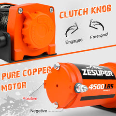 4500lb Electric Winch 12V Synthetic Rope Wireless RemoteX2 ATV Winch Kit Boat Winch UTV 4WD Orange