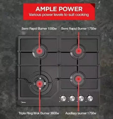 Gas Glass Cooktop 60cm Black