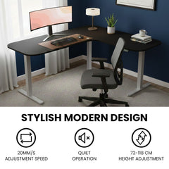 FORTIA Corner Standing Desk, 160x140cm, 72-118cm Sit to Stand Up Electric Height Adjustable, Black Desktop/Silver Frame