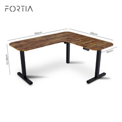 FORTIA Corner Standing Desk, 160x140cm, 72-118cm Sit to Stand Up Electric Height Adjustable, Walnut Style Desktop/Black Frame