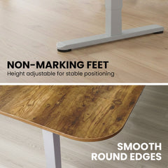 FORTIA Corner Standing Desk, 160x140cm, 72-118cm Sit to Stand Up Electric Height Adjustable, Walnut Style Desktop/Silver Frame