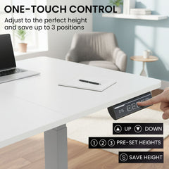 FORTIA Sit to Stand Standing Desk, 160x60cm, 72-118cm Electric Height Adjustable, White Desktop/Silver Frame