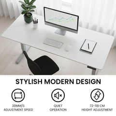 FORTIA Sit to Stand Standing Desk, 160x60cm, 72-118cm Electric Height Adjustable, White Desktop/Silver Frame