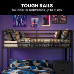 KINGSTON SLUMBER Metal Single Loft Bed And Double Underbed Frame, Multifunctional, Space Saving with Fixed Ladder, Matte Dark Grey