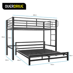 KINGSTON SLUMBER Metal Single Loft Bed And Double Underbed Frame, Multifunctional, Space Saving with Fixed Ladder, Matte Dark Grey
