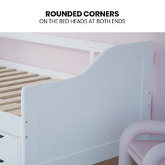 Kingston Slumber Wooden Single Sofa Bed Frame with Storage Drawers - White