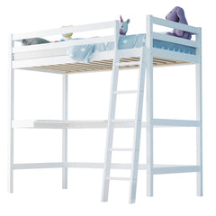 KINGSTON SLUMBER Wooden Kids Single Loft Bed Frame with Desk - White