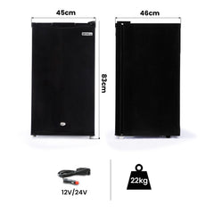 GECKO 95L Portable Upright Fridge and Freezer, 12V/24V for Camping, Caravans, Black