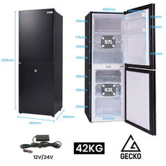 GECKO 160L Upright Portable Fridge / Freezer, 12V/24V for Motorhome, Tiny Home, Off-grid and Caravan, Black
