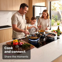EUROCHEF 60cm 3 Burner Gas Cooktop, with Wok Burner, Tempered Glass, Natural Gas & LPG, Black