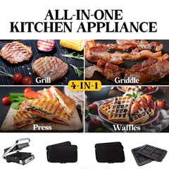 EUROCHEF Smart Multi Contact Grill Sandwich Press Panini Waffle Maker Griddle Stainless Steel