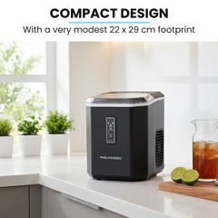 POLYCOOL Portable Ice Maker Machine, Automatic, 12kg/day, Auto Clean, with Scoop and Removable Basket, Black