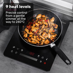 EUROCHEF Induction Cooktop, 2000W, 9 Heat Levels, Fast Electric Portable Cooker, Touch Controls with Slider