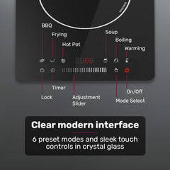 EUROCHEF Induction Cooktop, 2000W, 9 Heat Levels, Fast Electric Portable Cooker, Touch Controls with Slider