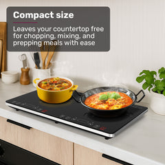 EUROCHEF Double Induction Benchtop Cooktop, 9 Heat Levels, Fast Electric Portable Cooker, Touch Controls, Standard 10A Power Plug