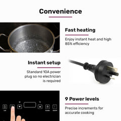 EUROCHEF Double Induction Benchtop Cooktop, 9 Heat Levels, Fast Electric Portable Cooker, Touch Controls, Standard 10A Power Plug