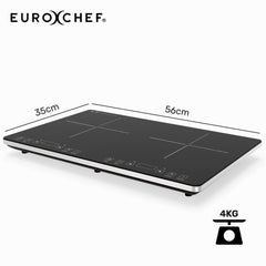 EUROCHEF Double Induction Benchtop Cooktop, 9 Heat Levels, Fast Electric Portable Cooker, Touch Controls, Standard 10A Power Plug