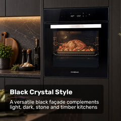 EUROCHEF 60cm 10 Function Built-In Electric Wall Oven, 80L Air Fryer Water Clean Fan Forced Pizza Grill Defrost 250C Black Triple-Glazed