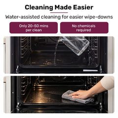 EUROCHEF 60cm Built-In Electric Oven, 80L, Water Clean, Air Fryer, 16 Functions, Triple-Glazed Door, Black, 15A Plug, Black