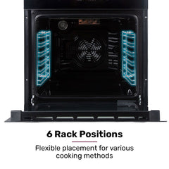 EUROCHEF 60cm Built-In Electric Oven, 80L, Water Clean, Air Fryer, 16 Functions, Triple-Glazed Door, Black, 15A Plug, Black