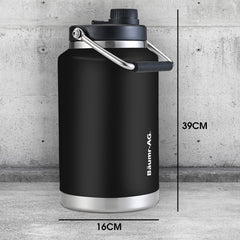 BAUMR-AG 3.8L Double Wall Insulated Stainless Steel Water Bottle, Drink Jug with Handle, Black