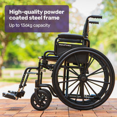 EQUIPMED 24 Inch Folding Wheelchair with Park Brakes, 136kg Capacity, 51cm Wide Seat, Black