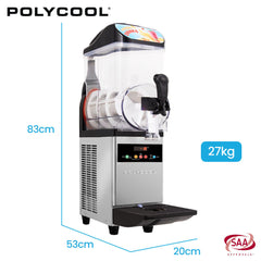 POLYCOOL 12L Single Tank Commercial Slush Machine, Digital Control Panel, SAA Approved, Juice and Frozen Slushy Maker