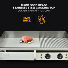 THERMOMATE Commercial Electric Griddle TH-G06, 4400W 73x40cm Half Ribbed Dual Surface