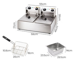 EuroChef Commercial Electric Deep Fryer Twin Frying Basket Chip Cooker Fry