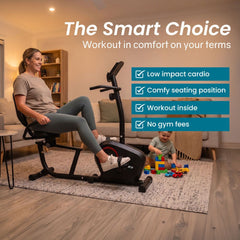 PROFLEX Magnetic Recumbent Exercise Bike, LCD Display, Heart Rate Sensors, Adjustable Seat, 8-Level Resistance, Comfortable Seated Home Cardio Fitness Machine