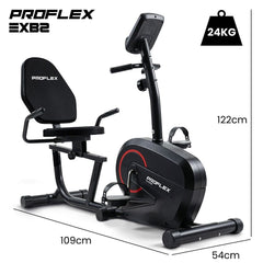 PROFLEX Magnetic Recumbent Exercise Bike, LCD Display, Heart Rate Sensors, Adjustable Seat, 8-Level Resistance, Comfortable Seated Home Cardio Fitness Machine